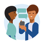 Two people with speech bubbles above them